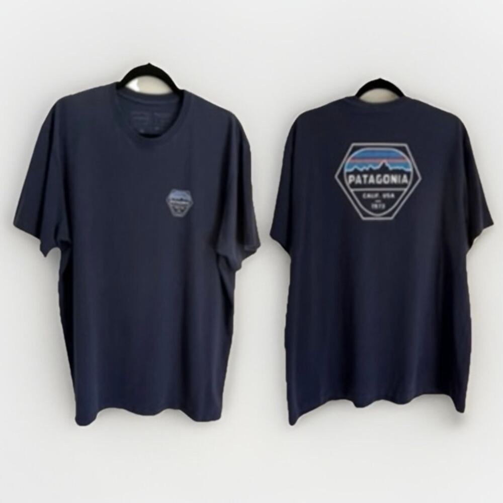 Patagonia XL Men Responsibili-Tee Graphic T-Shirt Navy Blue Logo California $49